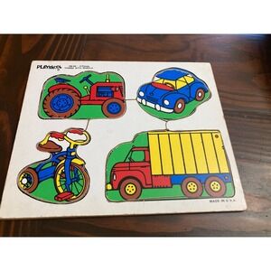 Vintage Playskool Wooden Puzzle Things with Wheels 4 Pcs 180-04 Made in USA